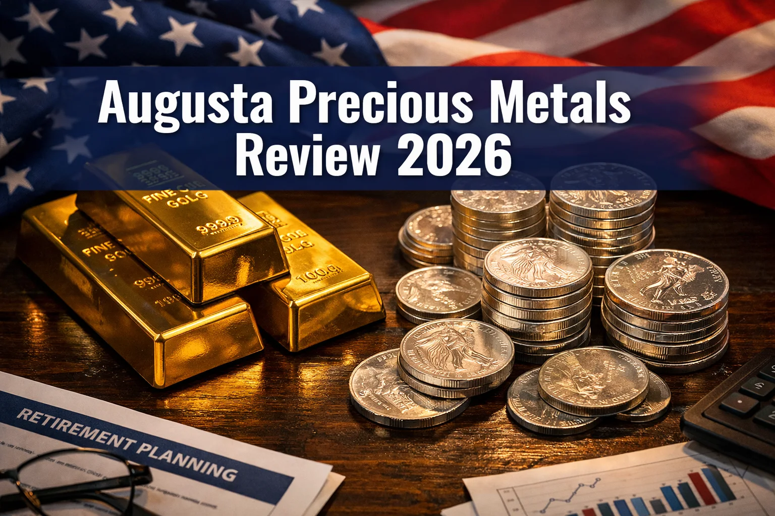 Augusta Precious Metals Review 2026 — gold bars and silver bars alongside Augusta branding